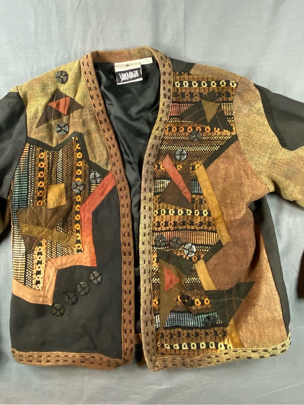 Vintage Yak Magik Patchwork Brown & Black Jacket - Made in Nepal W/leather